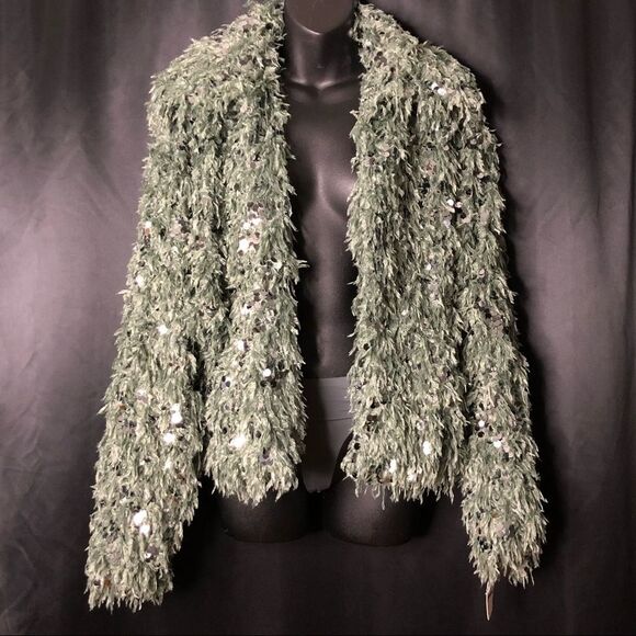 Free People Camilla Sequin Embellished Feather Jacket Guacamole $298 Sz Small - Picture 3 of 10